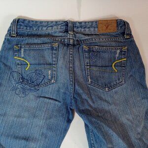 Vintage American Eagle Junior Size 4 Denim Jean Long Shorts Y2K Butterfly